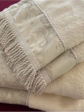 Croscill Cream Decorative Bath Towel Set with Fringe and Jacquard Border